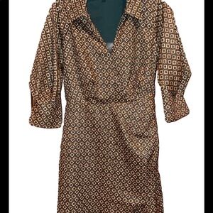 Zoe and Claire Faux Wrap Collared Mini Dress Puff Sleeve Geometrical Size Small